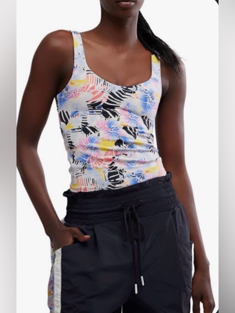 NWT Free People Never Better Long Tank Top in Mystic Floral Pink Combo